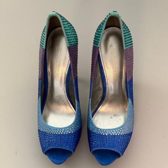 Enzo Angiolini Pumps Etonell Stiletto Rhinestone Peep Toe - Picture 6 of 7